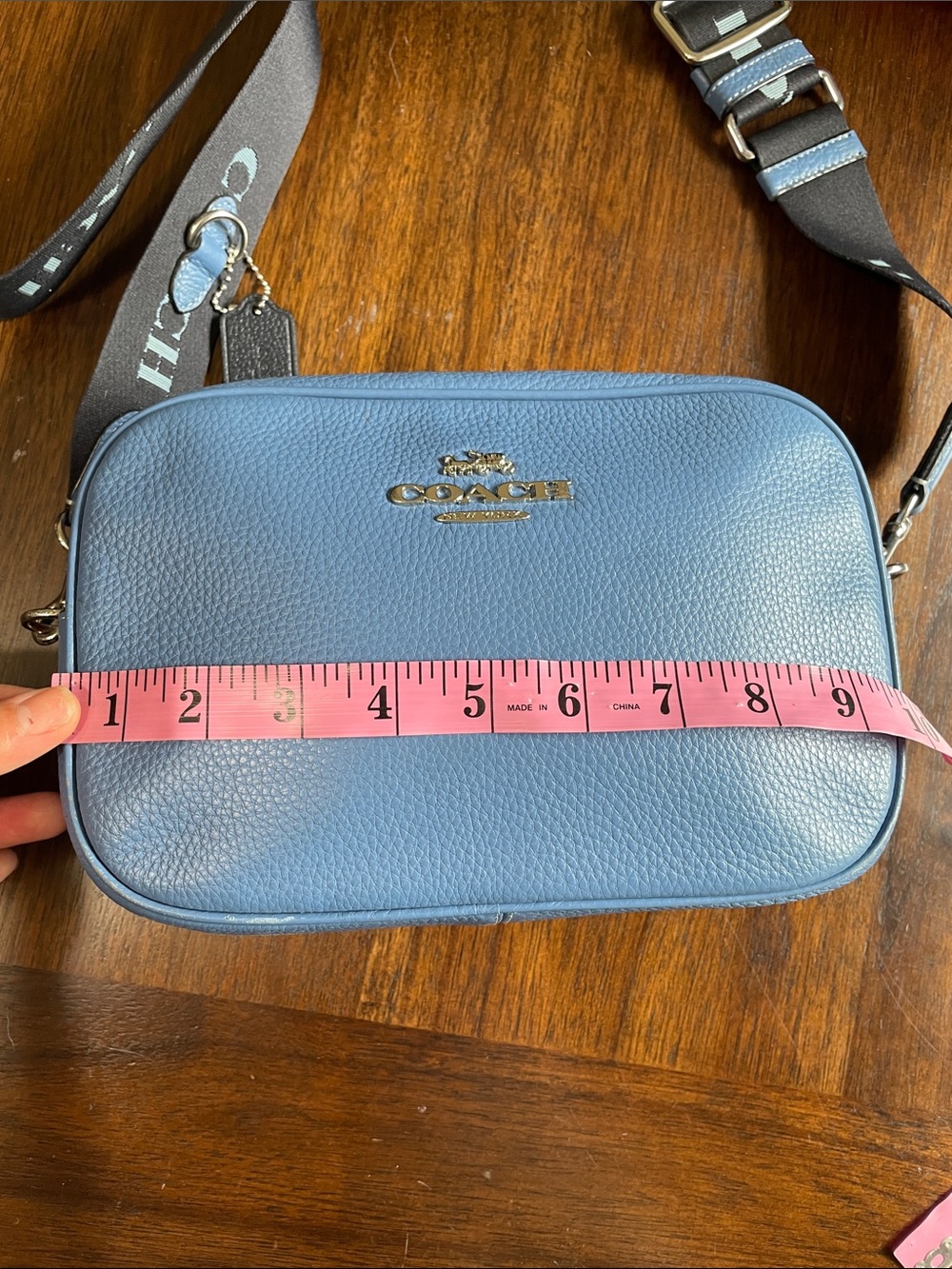 Coach Jaime Blue Soft Pebbled Leather Camera Crossbody with guitar Strap - Picture 8 of 12